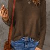 Brown Solid Drop Shoulder Pullover Sweater