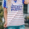 HOCKEY Mom US Flag Star Stripe Print Graphic Tee