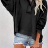 Black Casual Button Solid Patchwork Trim Hoodie