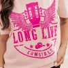 Pink LONG LIVE COWGIRLS Graphic Print Crew Neck T Shirt