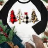 Black Christmas Tree Graphic Print Color Block Long Sleeve Top