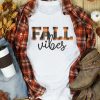 White FALL Vibes Plaid Print Short Sleeve Graphic T Shirt