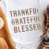 White Leopard Patchwork Thankful Grateful Blessed Graphic T Shirt