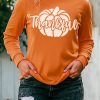 Orange Thankful Pumpkin Pattern Print Long Sleeve Top