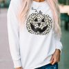 White Halloween Leopard Pumpkin Print Long Sleeve Top