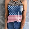 White Leopard American Flag Color Block Slim Fit Tank Top