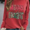 Red MERRY And BRIGHT Xmas Tree Print Sweatshirt