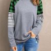 Green Buffalo Plaid & Stripe Splicing Long Sleeve Top