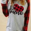 Gray BE Mine Plaid Heart Graphic Raglan Sleeves Sweatshirt