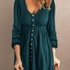 Button Up High Waist Long Sleeve Dress