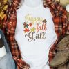 White Fall Leaves Embroidered Short Sleeve T Shirt