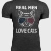 Gray Real Men Love Cats Graphic Short Sleeve Tee