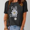 Black Full Of Smile Floral Print Short Sleeve Graphic Tee