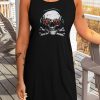 Black Skull With Flowers Custom Graphic Tank Dress