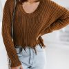 Brown Tainted Love Cotton Distressed Sweater