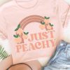 Pink Just Peachy Letter Fruit Graphic Print Short Sleeve Tee