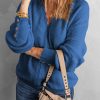 Blue Lace V Neck Knitted Pullover Sweater