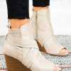 Beige Cross Straps Detail Wedge Peep Toe Booties