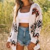 White Tribal Pattern Hollowed Knit Long Cardigan