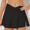 Black Criss Cross Waist Flared Swim Skirt