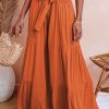 Tie Front High Waist Pants In Orange