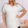 Plus Size Top With V Neck And Leopard Splicing Design For Daily Wear