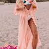 Pink Ruffle Half Sleeve Tie Front Flowy Beach Cover Up