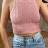 Pink Cable Knit Ribbed Trim Sleeveless Crop Top