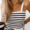 Women's Striped Tank Top - 85% Viscose + 15% Polyester - Casual Style