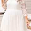 White Plus Size Lace Mesh Splice Babydoll Dress