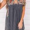 Embroidered Striped Print Sleeveless Mini Dress: Perfect For Any Summer Occasion