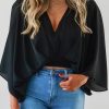 Tianshan Women's V Neck Flared Sleeves Crop Top - Solid Color Summer Blouse