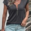 Unique Design Zippered Neckline Lace Detailing Women's Tee From Tianshan