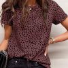 Women's Cheetah Print Short Sleeves Loose Fit Summer T-Shirt