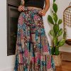 Women's Boho Paisley Mixed Print High Waist Pants | Lightweight Floral Patterned | Long Straight Leg Cut