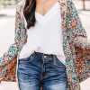 Green Paisley Floral Print Open Front Flowy Kimono