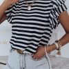 White Stripe Print Tiered Ruffled Sleeve Tee