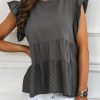 Women's Grey Broderie Anglaise Flutter Blouse With Ruffle Trim | Lightweight Fabric