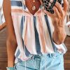 Women's Split V Neck Striped Print Tank Top - Casual Relaxed Fit For Summer