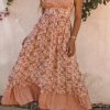 Pink Flora Print Halter Neck Tie Back Maxi Dress