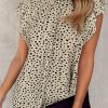 Women's Summer Flowy Blouse With Leopard Print And Peplum Detail