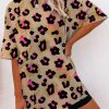 Leopard Print Loose Fit Knit Blend Top For Women