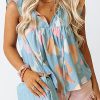 Splotches Pattern Ruffled Cap Sleeve Shift Top - Lightweight Material - Casual Style - Daily Occasion - Abstract Pattern