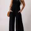 Women's Shirred Jumpsuit With Square Neckline And Ruched Waist For Casual And Formal Occasions