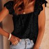 Black Lace Crochet Ruffled Square Neck Tank Top