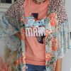 Sky Blue Leopard Floral Mixed Print Wide Sleeves Kimono