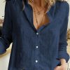 Blue Textured Solid Color Basic Shirt