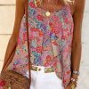 Multicolor Spaghetti Straps Floral Print Sleeveless Top