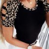 Women's Leopard Print Cutout T-Shirt - Casual Slim Fit Top For Spring And Fall