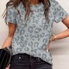 Gray Leopard Print Crew Neck Short Sleeve T Shirt